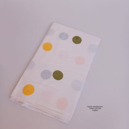 Jaipur Sanganeri handblock printed cotton fabric wholesale in white green polka dot pattern