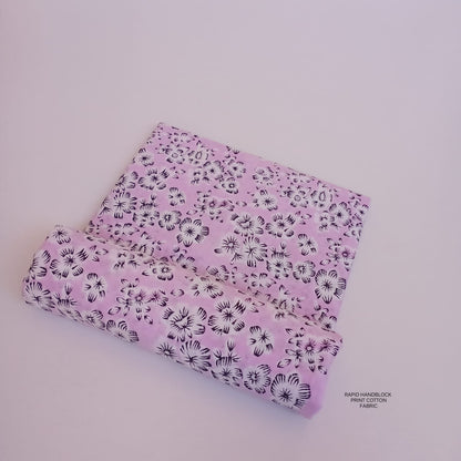 Jaipur Sanganeri handblock printed cotton fabric wholesale in white light purple floral design