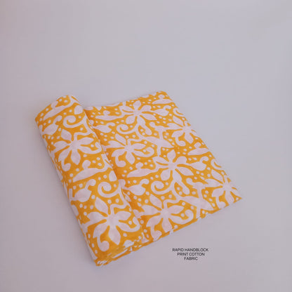 Jaipur Sanganeri handblock printed cotton fabric wholesale in white mango yellow design