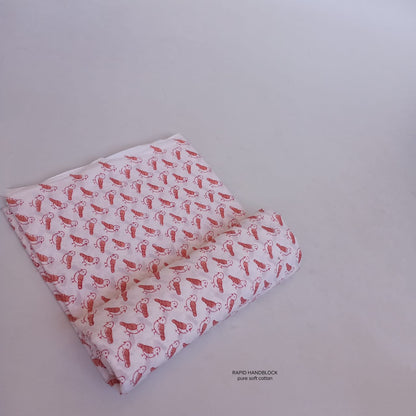 White orange bird design pure cotton Sanganeri handblock printed fabric wholesale by Fabtexs