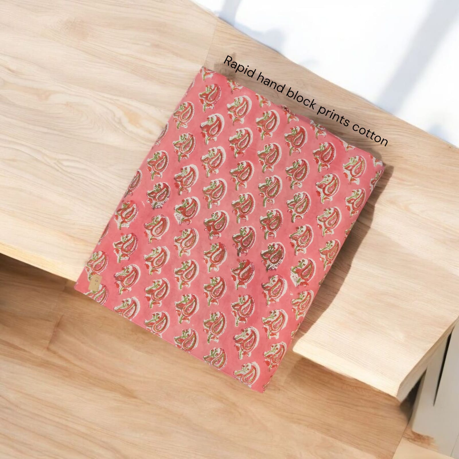 White peach red floral butti Jaipur Sanganeri handblock cotton fabric wholesale supplier Fabtexs