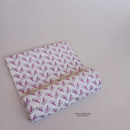 White pink bird design Jaipur Sanganeri handblock printed cotton fabric wholesale Fabtexs