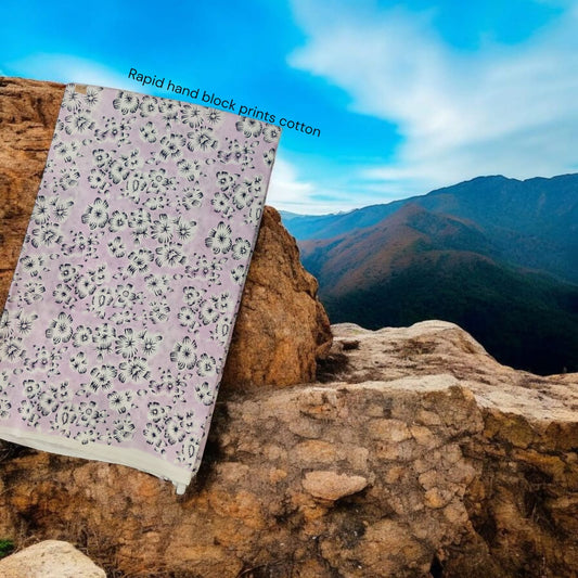 White pink floral jaal Jaipur Sanganeri handblock printed cotton fabric wholesale Fabtexs