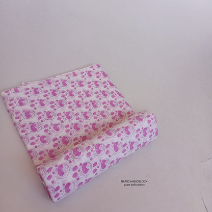 White pink kids design pure cotton Jaipur Sanganeri handblock fabric wholesale by Fabtexs