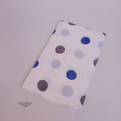 Jaipur Sanganeri handblock printed cotton fabric wholesale in white polka dot pattern