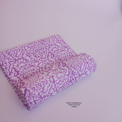 Jaipur Sanganeri handblock printed cotton fabric wholesale in white purple floral design