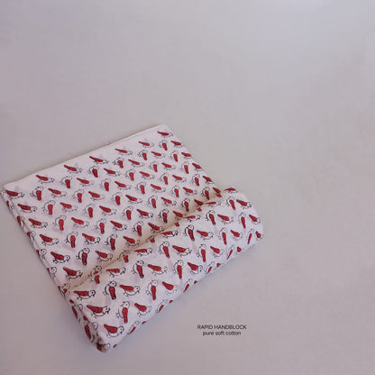 White red bird kids print Jaipur Sanganeri handblock cotton fabric wholesale Fabtexs