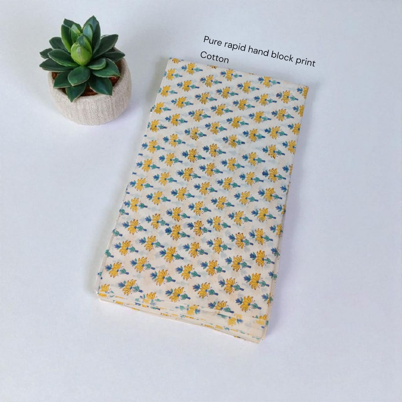 White yellow floral butti Jaipur Sanganeri handblock cotton fabric wholesale supplier Fabtexs