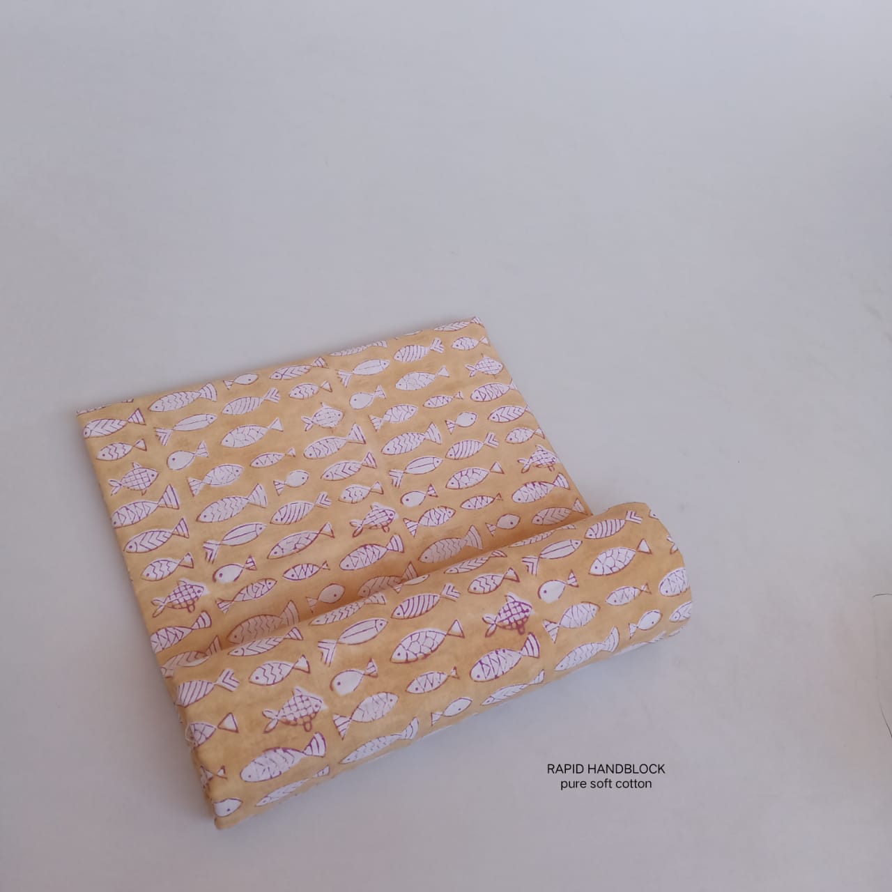 Yellow kids fish design pure cotton Sanganeri handblock printed fabric wholesale by Fabtexs