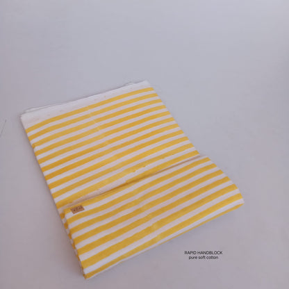Yellow stripes pure cotton Sanganeri handblock printed fabric wholesale by Fabtexs