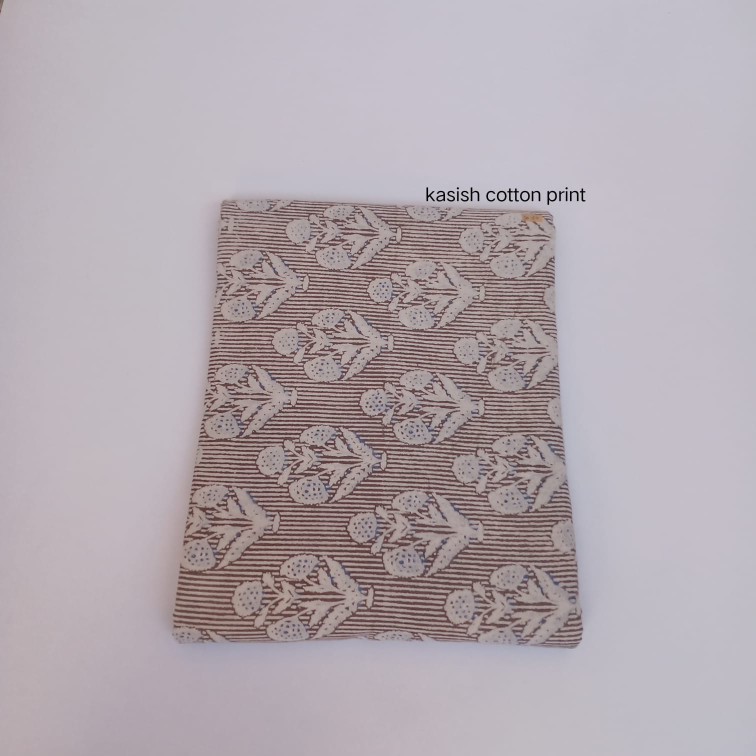 Brown floral stripes Kashish Dabu cotton fabric, linear floral stripe design created using mud resist printing