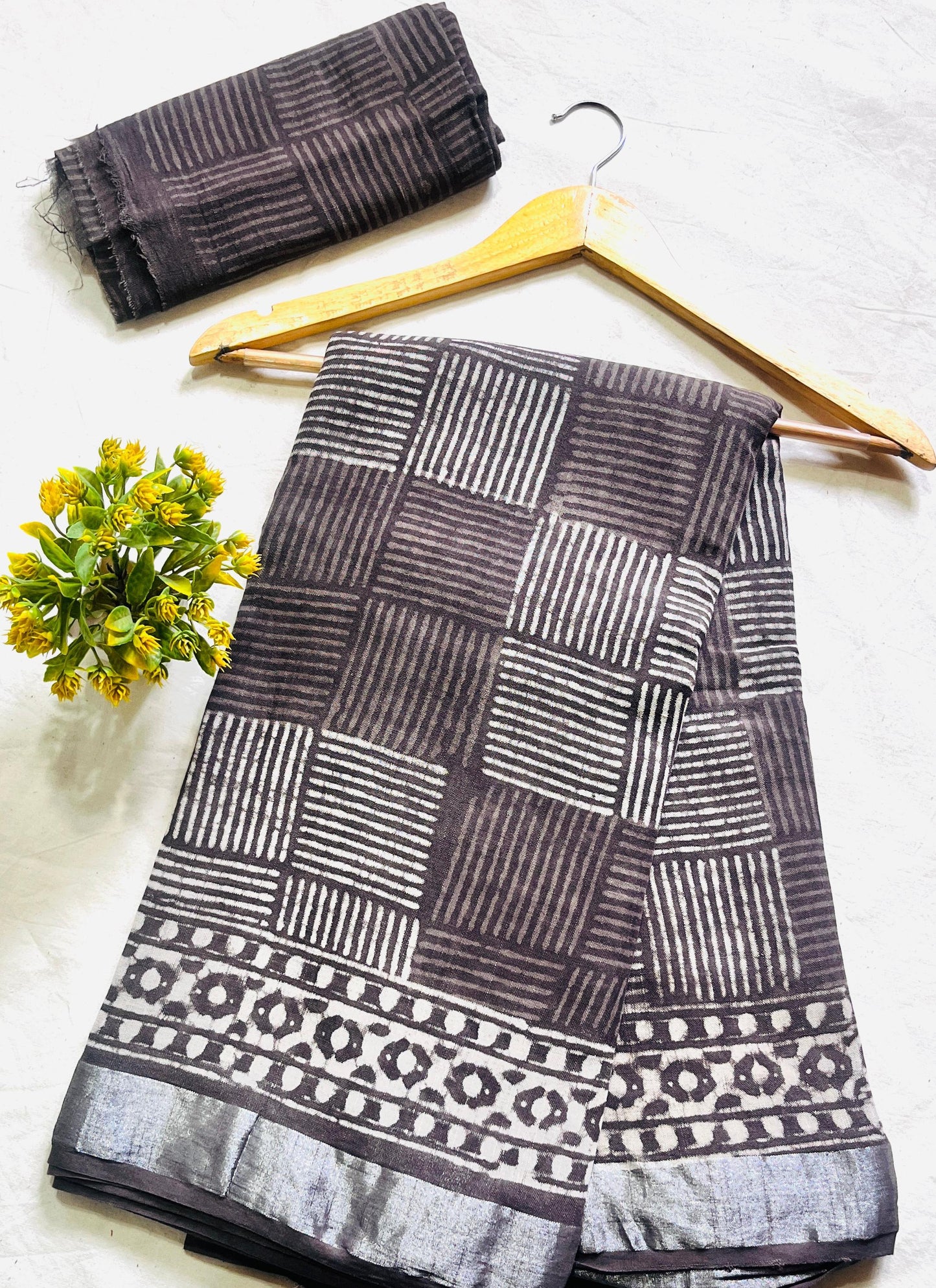 Kashish Stripes Jaal Saree – Premium handblock cotton linen saree wholesale for retailers and boutiques