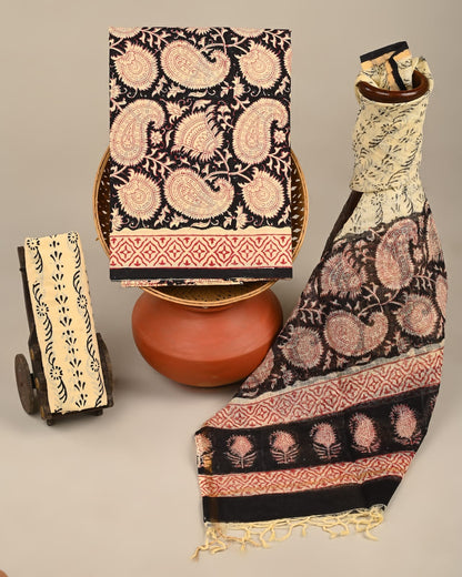 Wholesale Kota Doria Black Paisley Dress Material – Handblock printed, artisan-crafted fabric for boutiques, designers & bulk orders