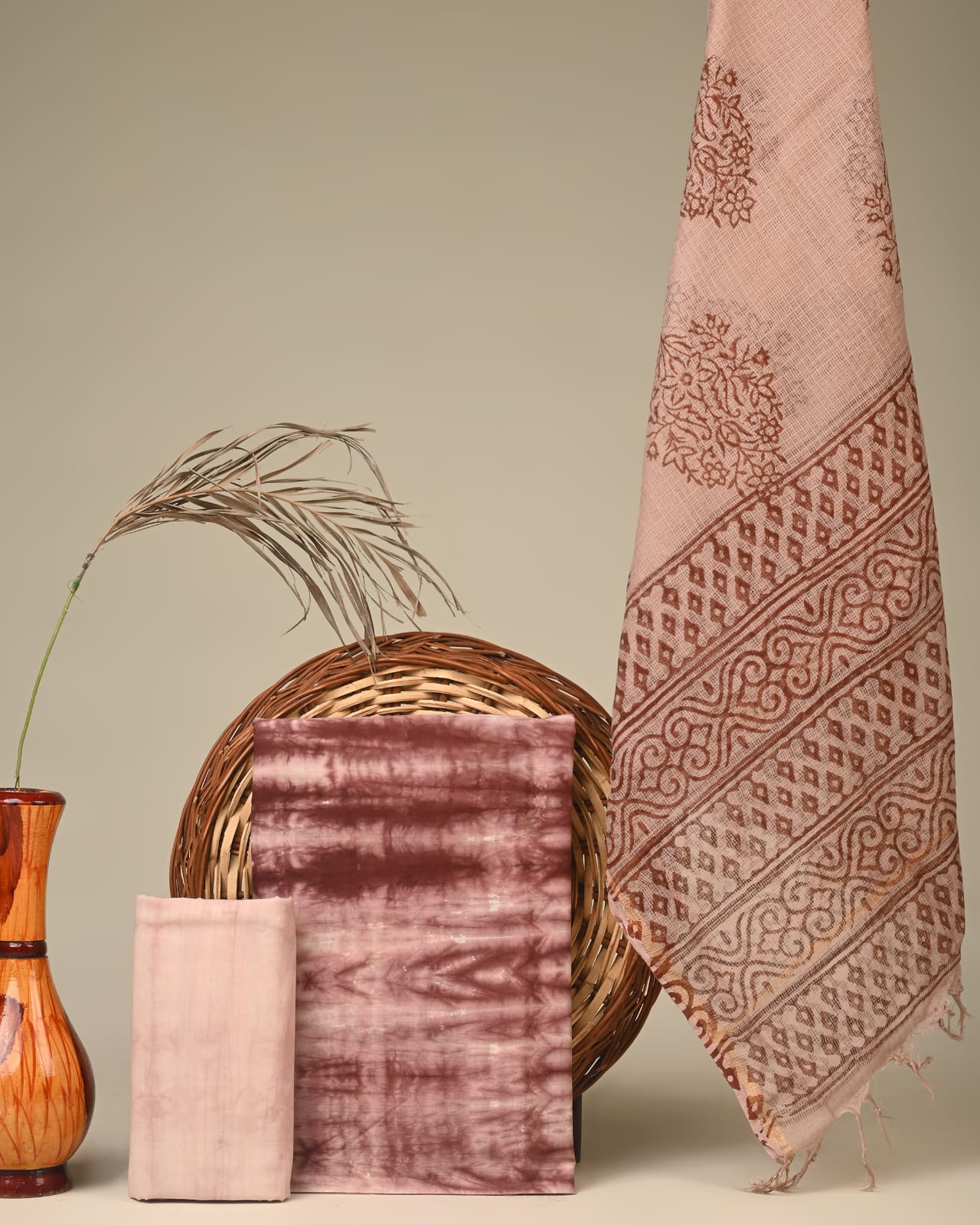 Brown shibori Kota Doria dress material wholesale, handblock printed Kota Doria fabric for designers and retailers by Fabtexs