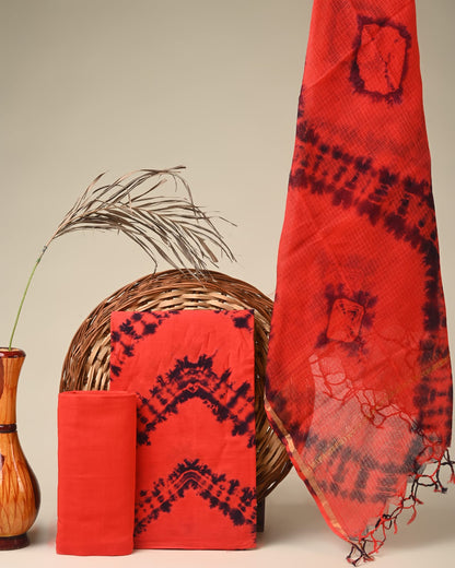 Red Kota Doria dress material wholesale, traditional handblock printed Kota Doria cotton dress material for retailers by Fabtexs