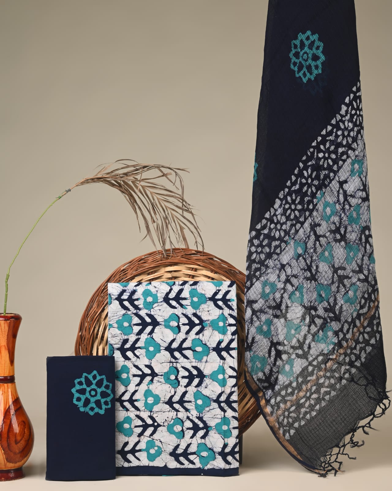 Wholesale Kota Doria Light Blue Floral Jaal Dress Material – Handblock printed, artisan-crafted fabric for boutiques, designers & bulk orders Fabtexs