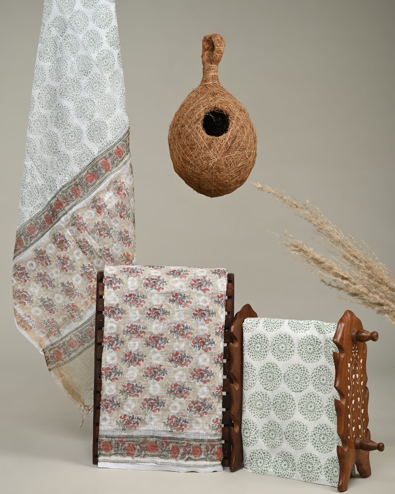 Kota Doria Off-White Booti Dress Material – Handcrafted handblock printed fabric for wholesale, boutiques, and designers