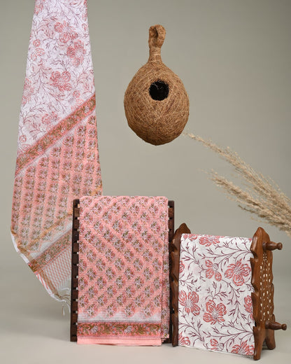 Wholesale Kota Doria Peach Booti Dress Material – Handblock printed fabric for designers, boutiques, and wholesale buyers