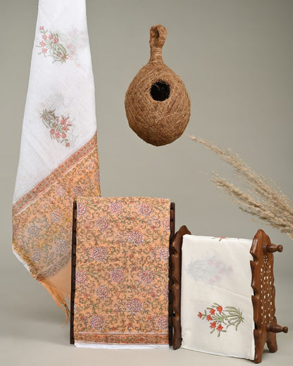 Wholesale Kota Doria Peach Jaal Dress Material – Lightweight handblock printed fabric for designers, boutiques & bulk orders