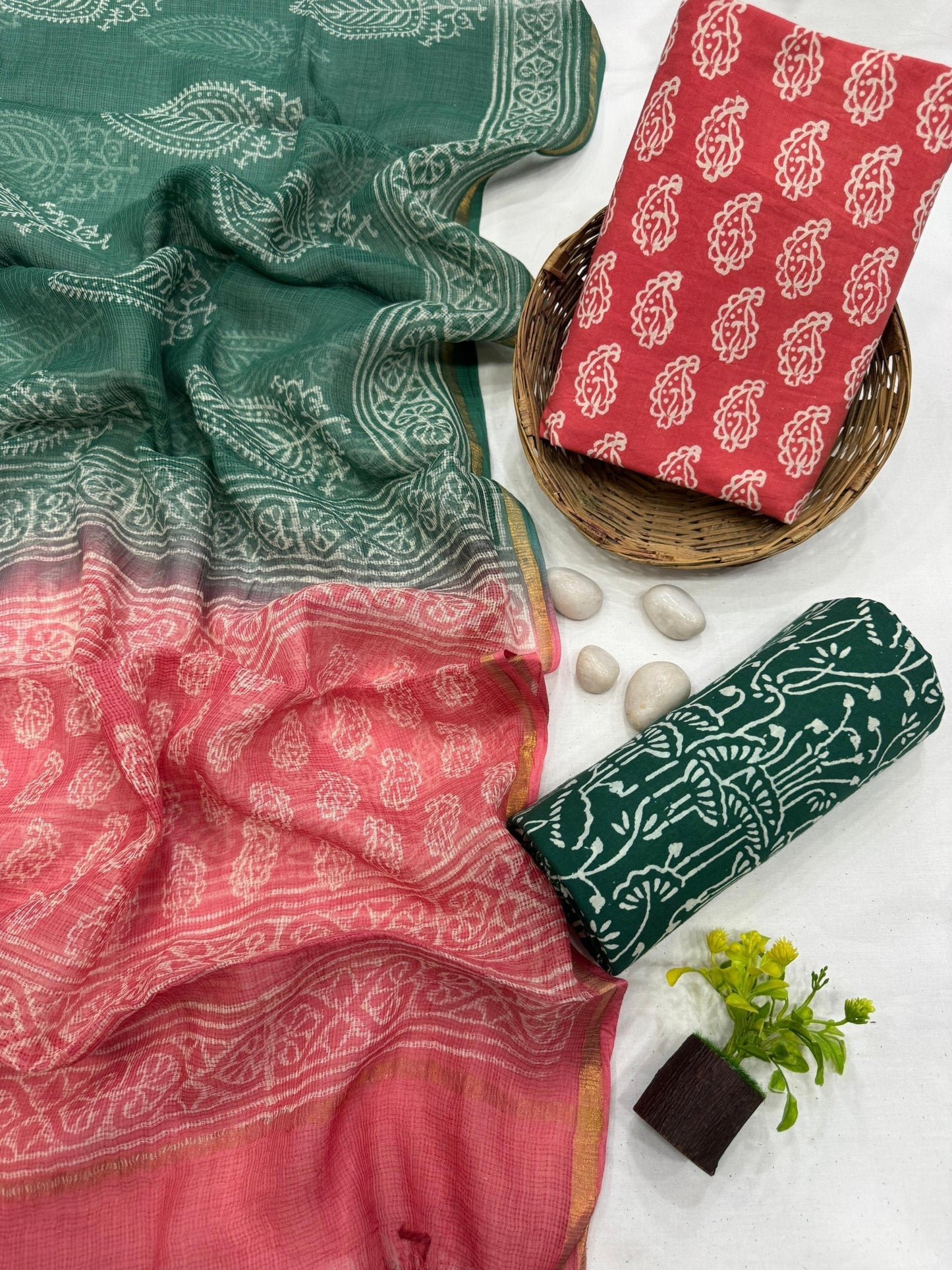 Wholesale Kota Doria Red Butti Dress Material – Artisan handblock printed fabric for designers, boutiques & bulk orders