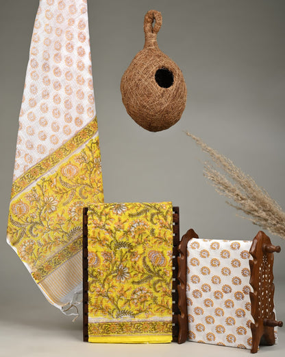 Wholesale Kota Doria Yellow Jaal Dress Material – Lightweight handblock printed fabric for designers, boutiques & bulk orders