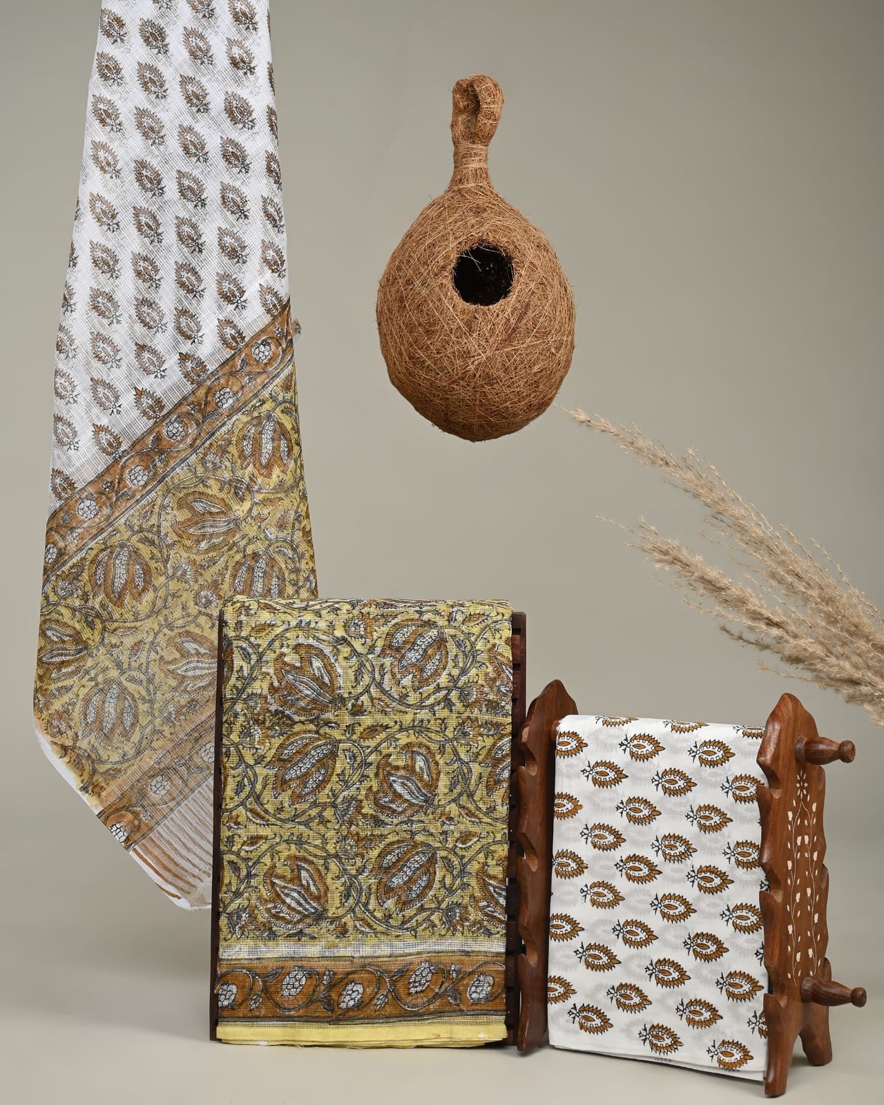 Wholesale Kota Doria Yellow Jaal Dress Material – Lightweight handblock printed fabric, handcrafted for boutiques, designers & bulk orders