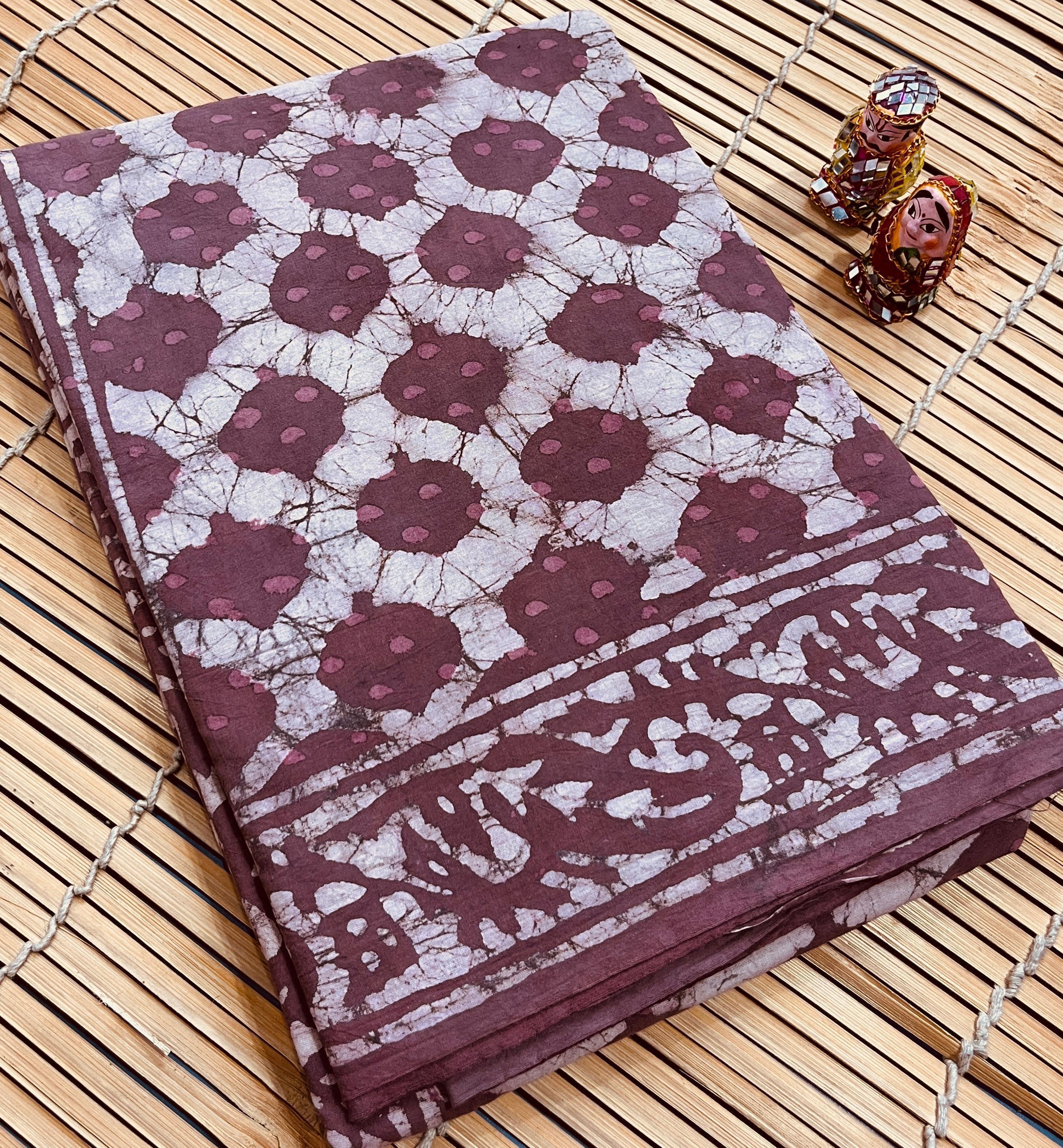 Magenta Batik Cotton Mul Handblock Saree – Handcrafted designer wholesale saree for boutiques and retailers