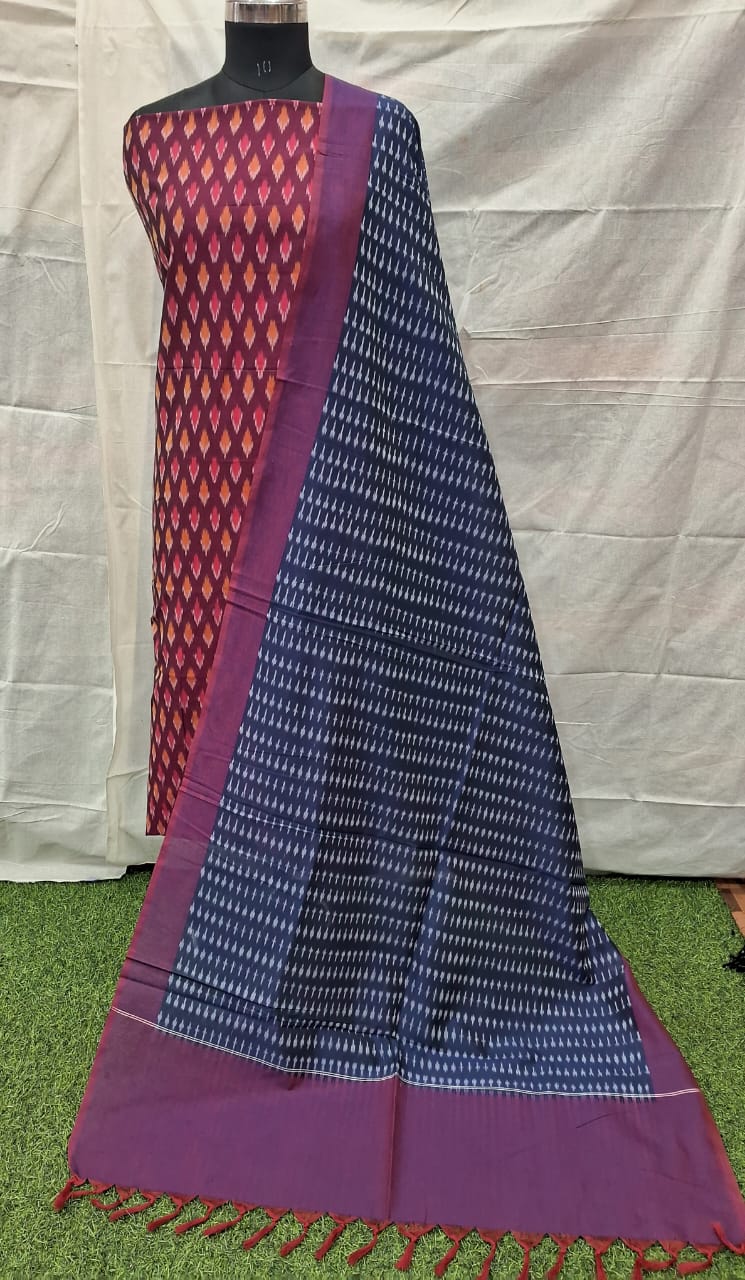 Magenta Cotton Ikat Dress Material – Artisan Handwoven Fabrics for Boutiques & Designers