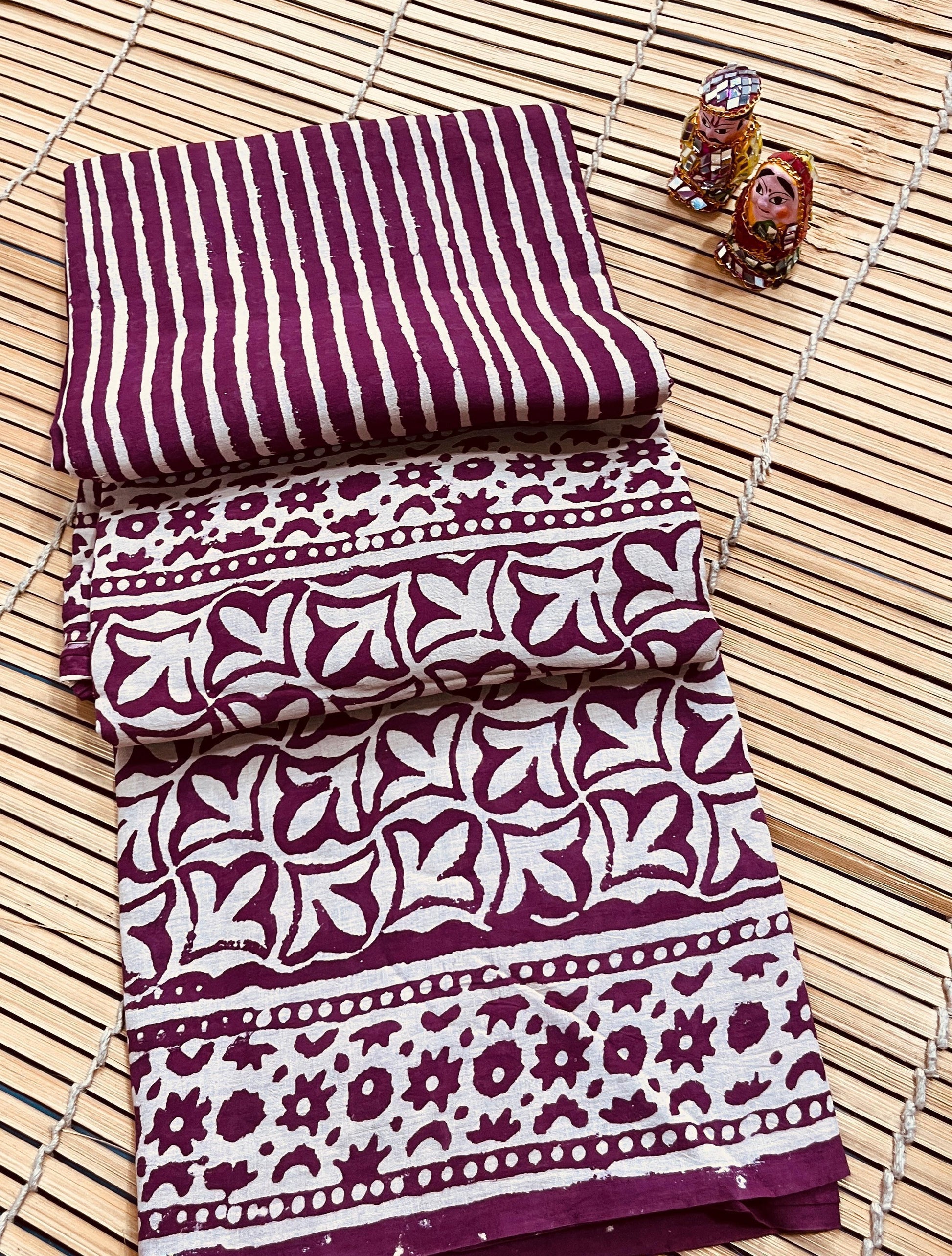 Magenta Stripes Design Cotton Mul Handblock Saree – Premium wholesale saree for retailers and boutiques