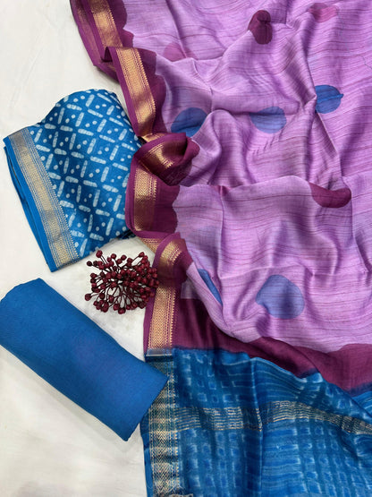 Maheshwari Silk Blue Geometrical Print Dress Material – exclusive wholesale fabric online