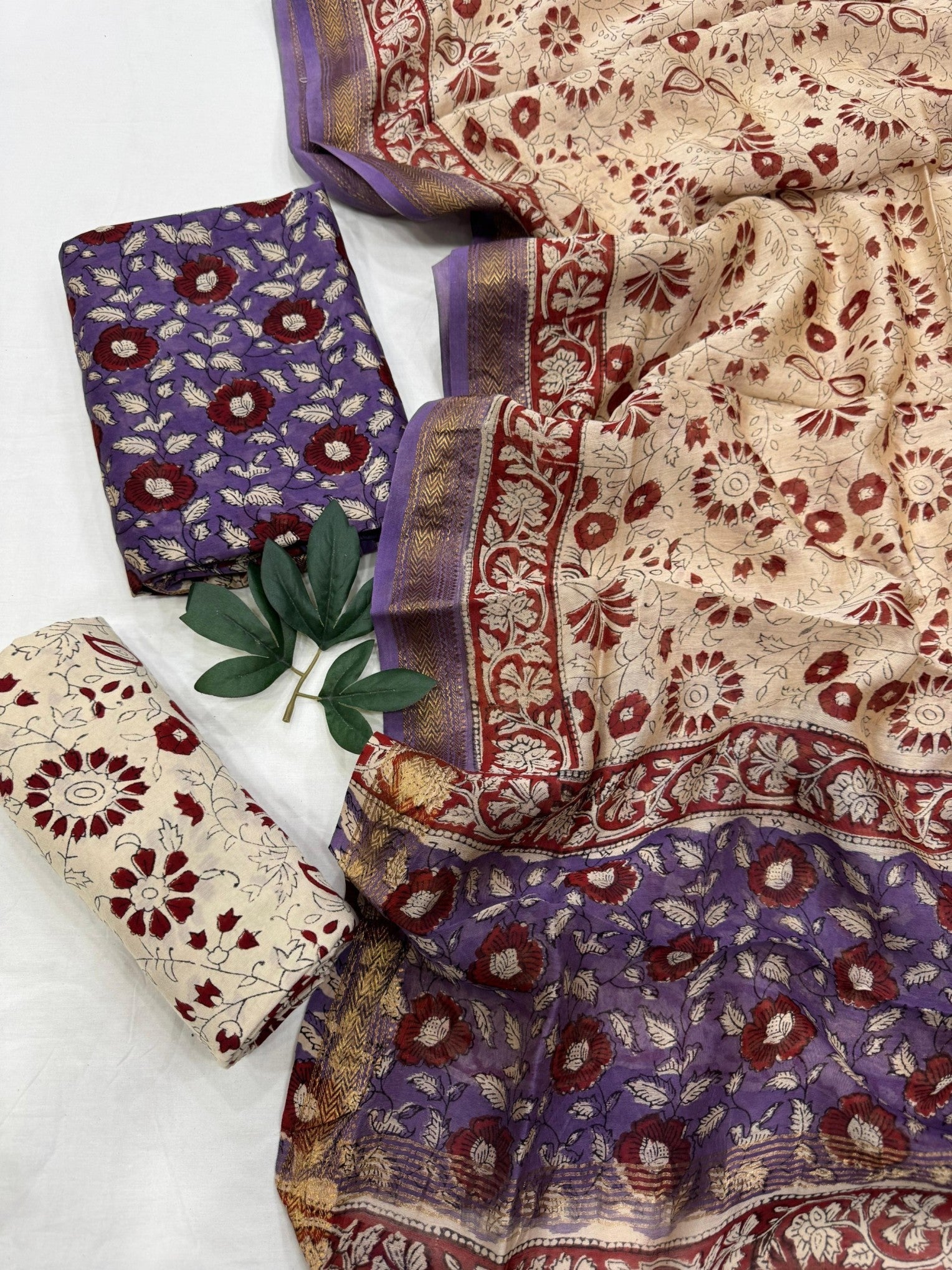 Maheshwari Silk Purple Floral Motif Dress Material for premium ethnic collections – Fabtexs