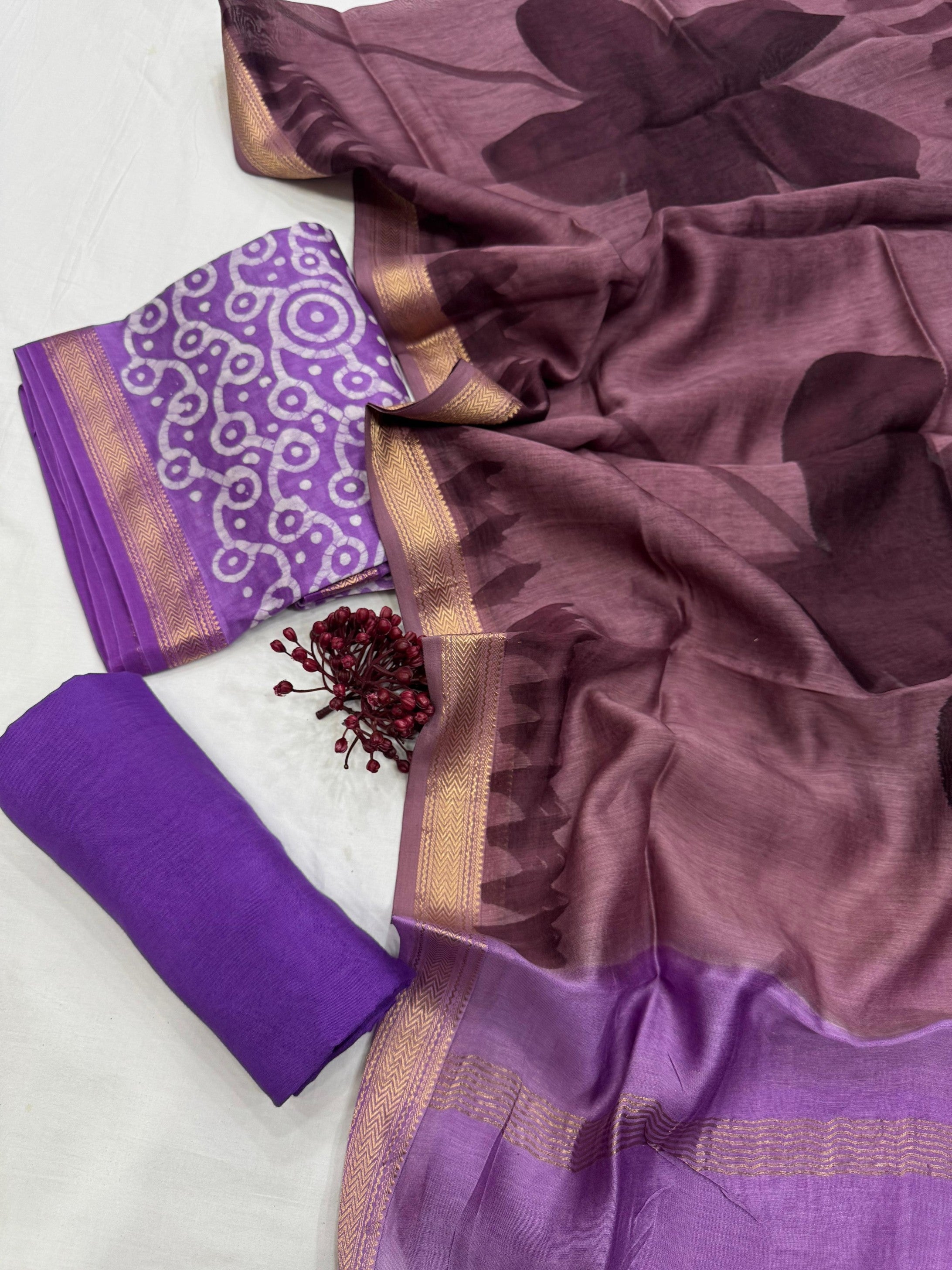 Traditional Maheshwari Silk Purple Jaal Dress Material for designers & wholesalers – Fabtexs