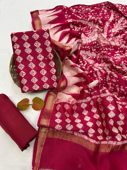 Maheshwari Silk Red Geometrical Dress Material – Handloom fabric for wholesale, boutique, and designer ethnic wear collections