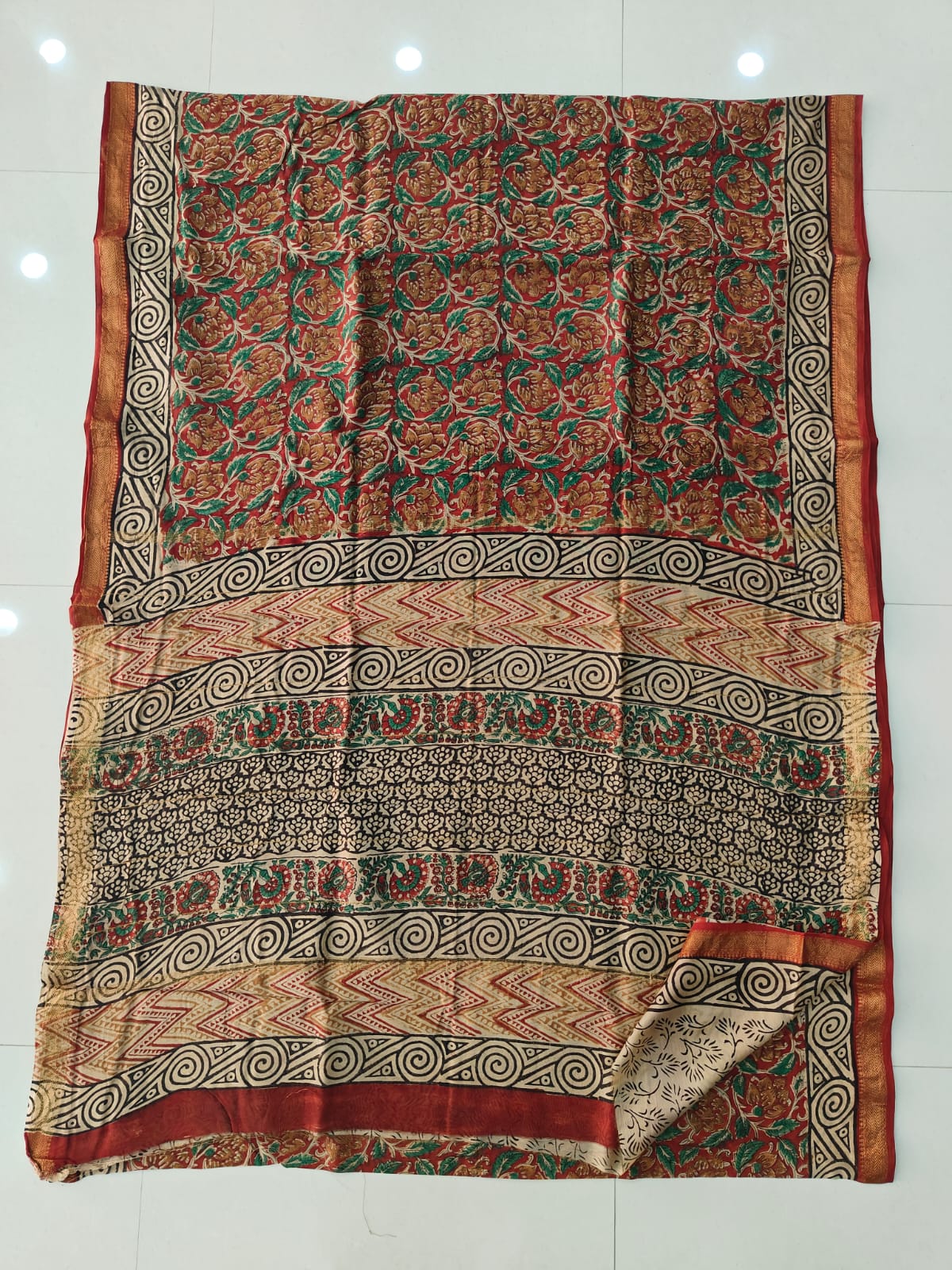 Maheshwari silk saree wholesale, hand block printed black red, pure silk saree by Fabtexs