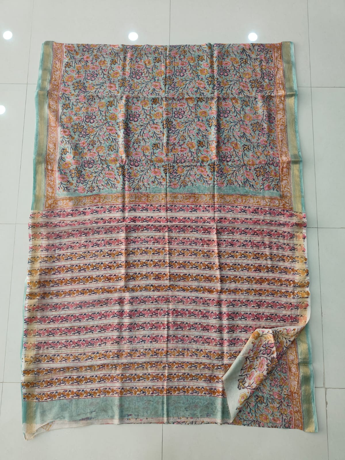 Maheshwari silk saree wholesale, hand block printed purple batik design, pure silk saree by Fabtexs