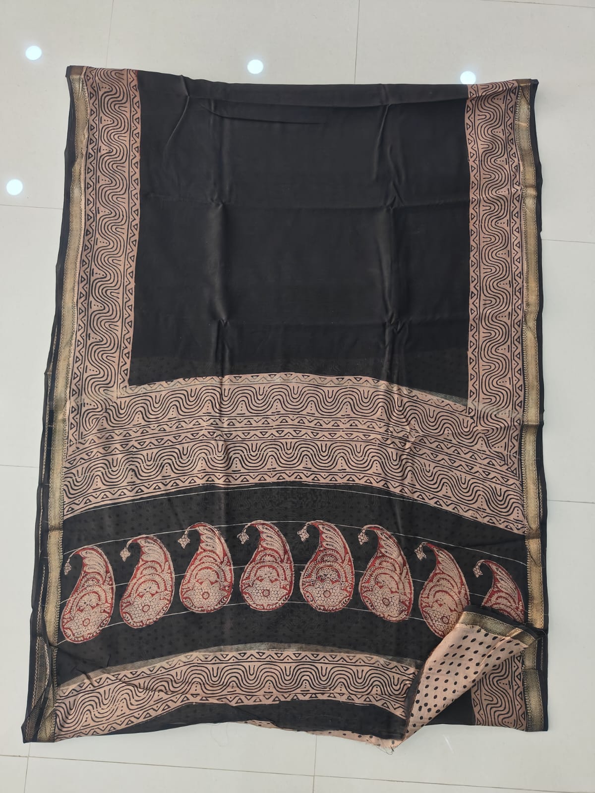 Maheshwari silk saree wholesale, hand block printed turquoise, pure silk saree by Fabtexs