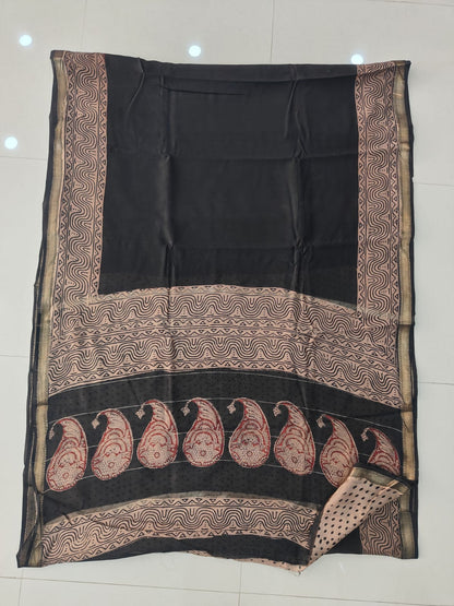 Maheshwari silk saree wholesale, hand block printed turquoise, pure silk saree by Fabtexs
