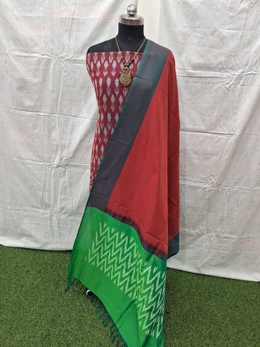 Maroon Cotton Ikat Dress Material – Artisan-Crafted Handwoven Fabric for Wholesale Buyers