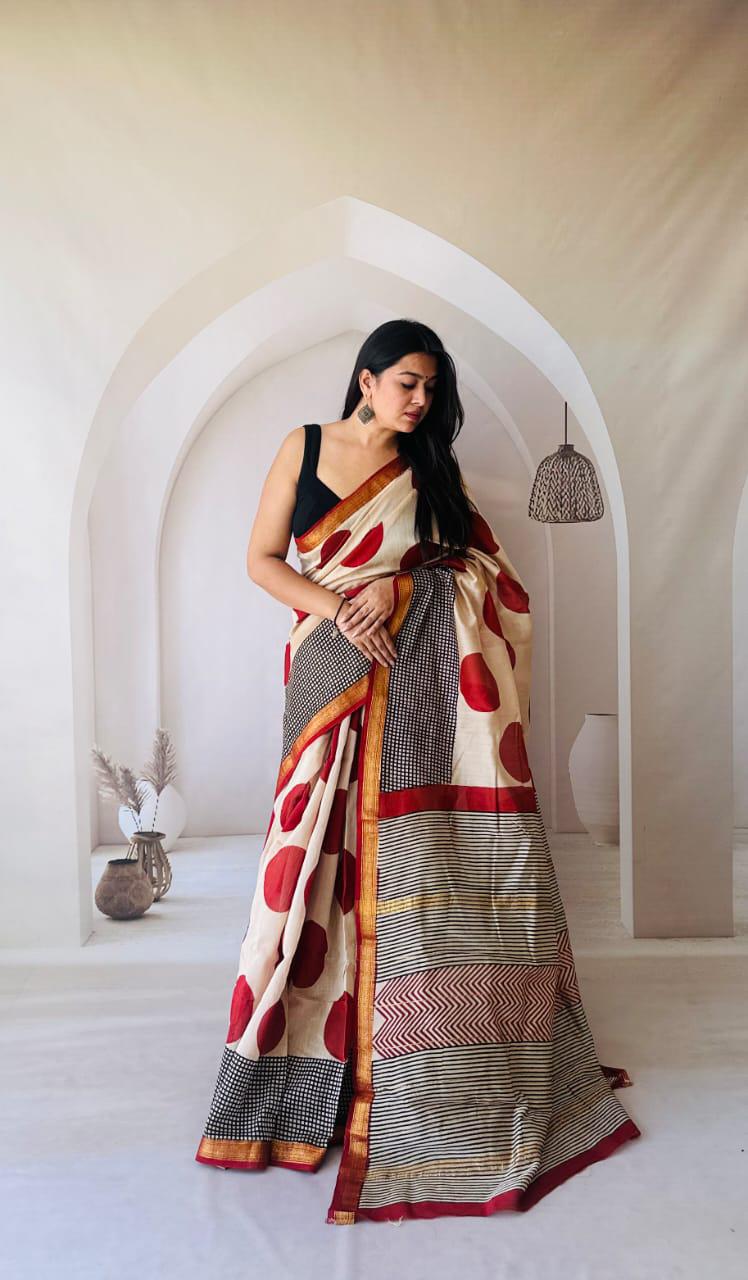 Maroon Maheshwari Silk Handblock Printed Saree with Floral Jaal – Wholesale Designer Silk Saree