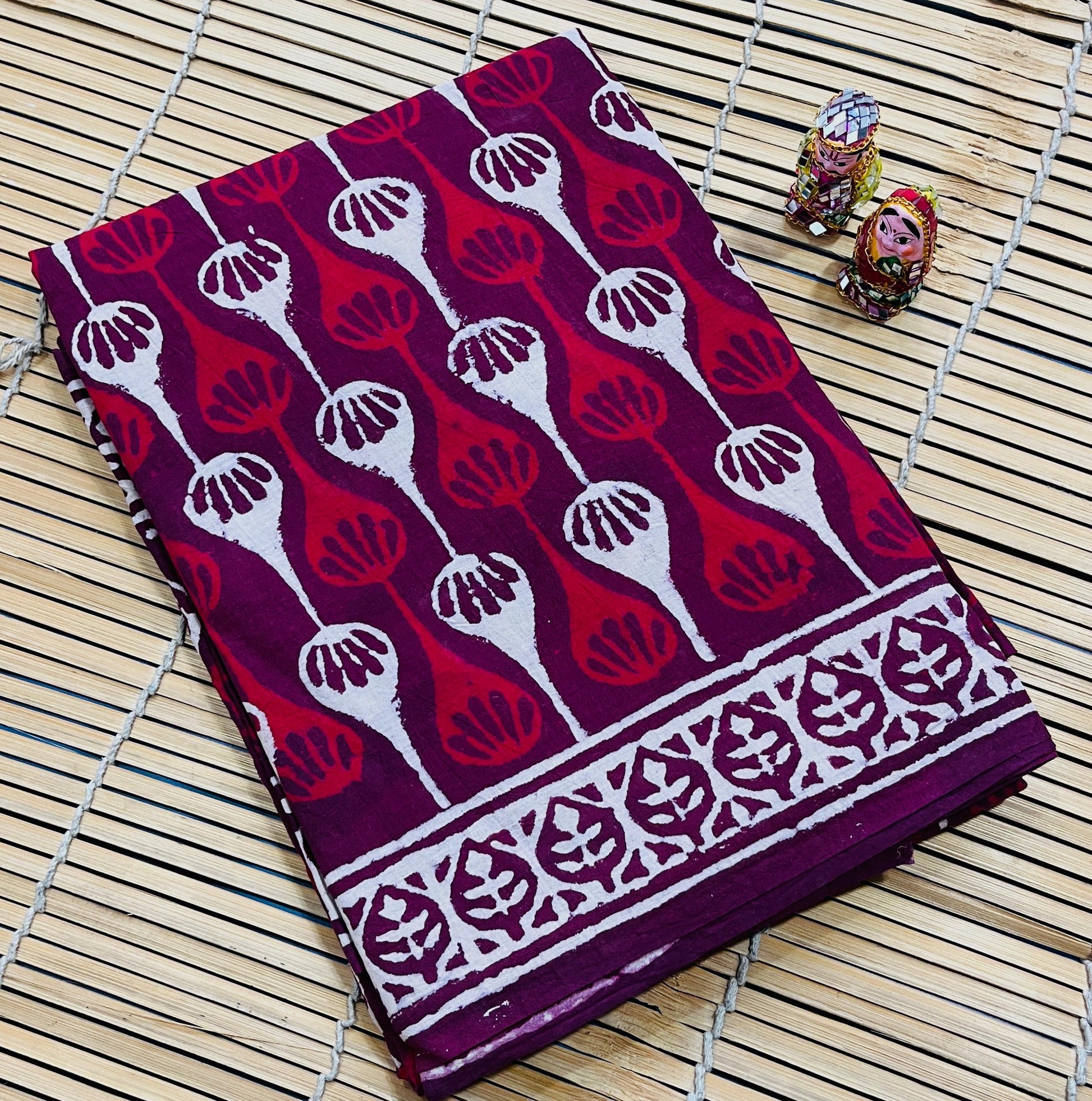 Maroon Motif Cotton Mul Handblock Saree – Designer handcrafted wholesale saree for retailers and boutiques