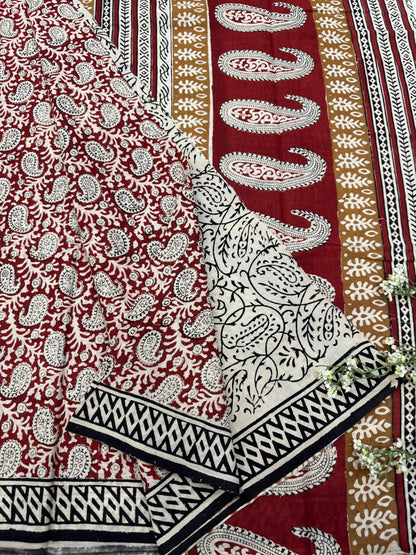 Maroon Paisley Cotton Saree – Premium Handcrafted Wholesale Saree for Boutiques