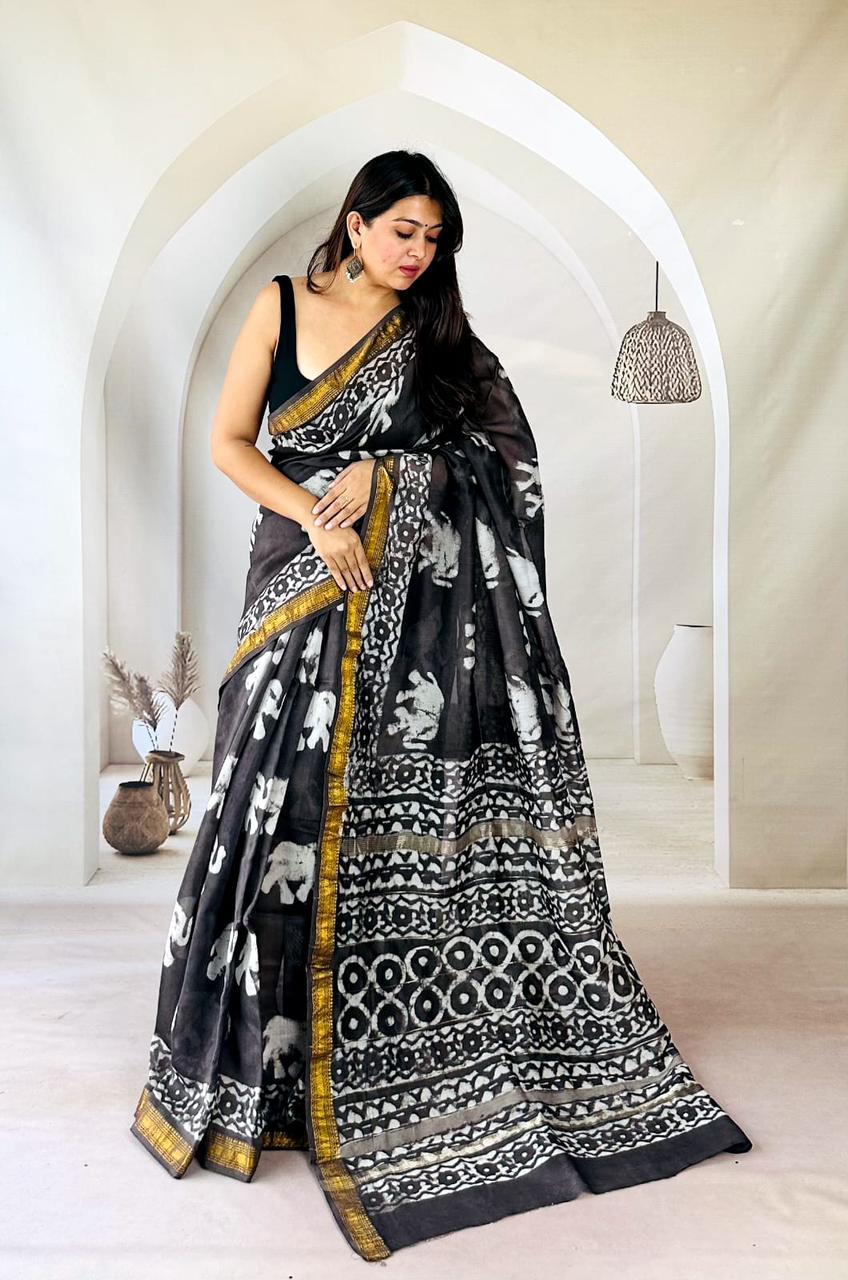 Maroon Maheshwari Silk Handblock Printed Saree with Plain Body and Paisley Border – Wholesale Designer Silk Saree