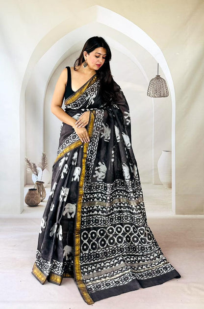 Maroon Maheshwari Silk Handblock Printed Saree with Plain Body and Paisley Border – Wholesale Designer Silk Saree