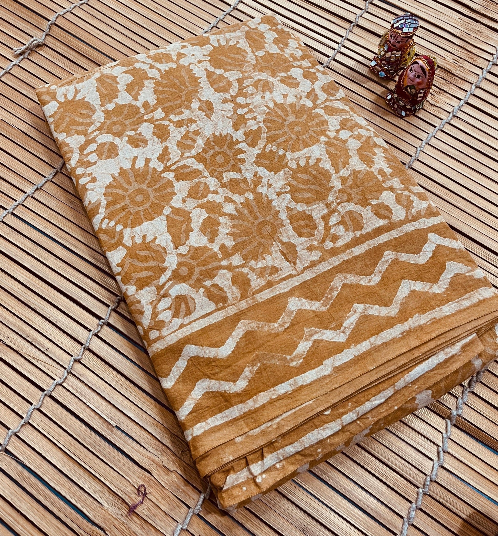 Mustard Floral Jaal Cotton Mul Handblock Saree – Premium designer wholesale saree from Fabtexs