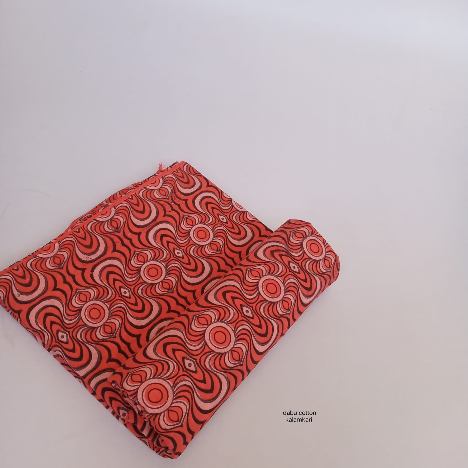 Orange abstract Dabu cotton handblock fabric, slow-made, B2B-ready MOQ 1 Thaan