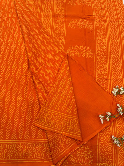 Orange Geometrical Jaal Cotton Saree – Designer Handcrafted Wholesale Saree for Boutiques