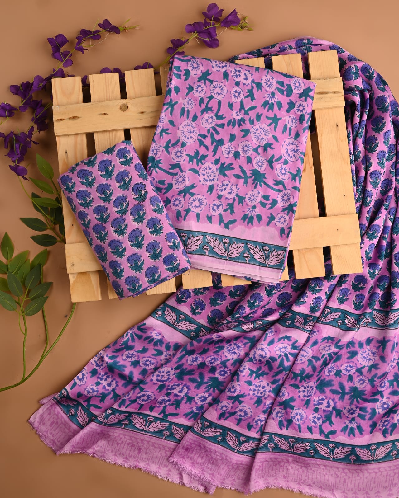 Pink JAL Cupro Modal Silk Handblock Printed Dress Material – Wholesale for Boutiques & Designers