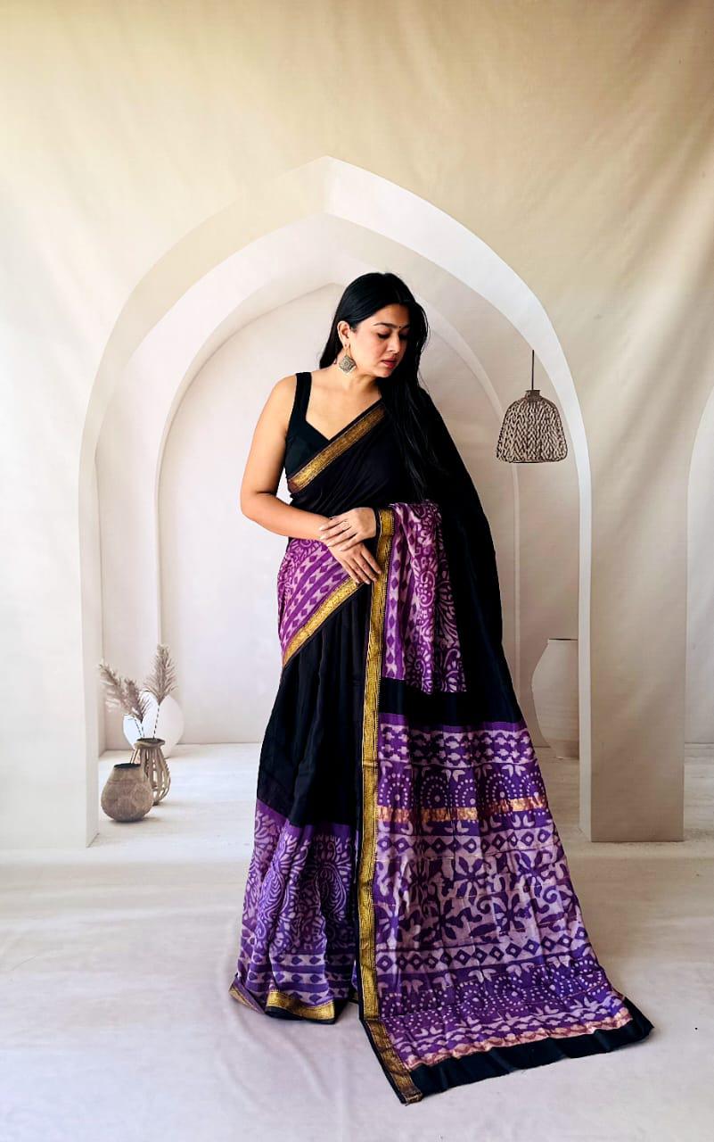 Purple Maheshwari Silk Handblock Printed Saree with Bandhani Floral Design – Wholesale Silk Saree for Boutiques