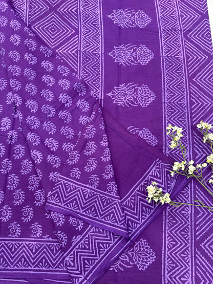 Purple Butti Cotton Saree – Premium Handblock Printed Wholesale Saree for Retailers