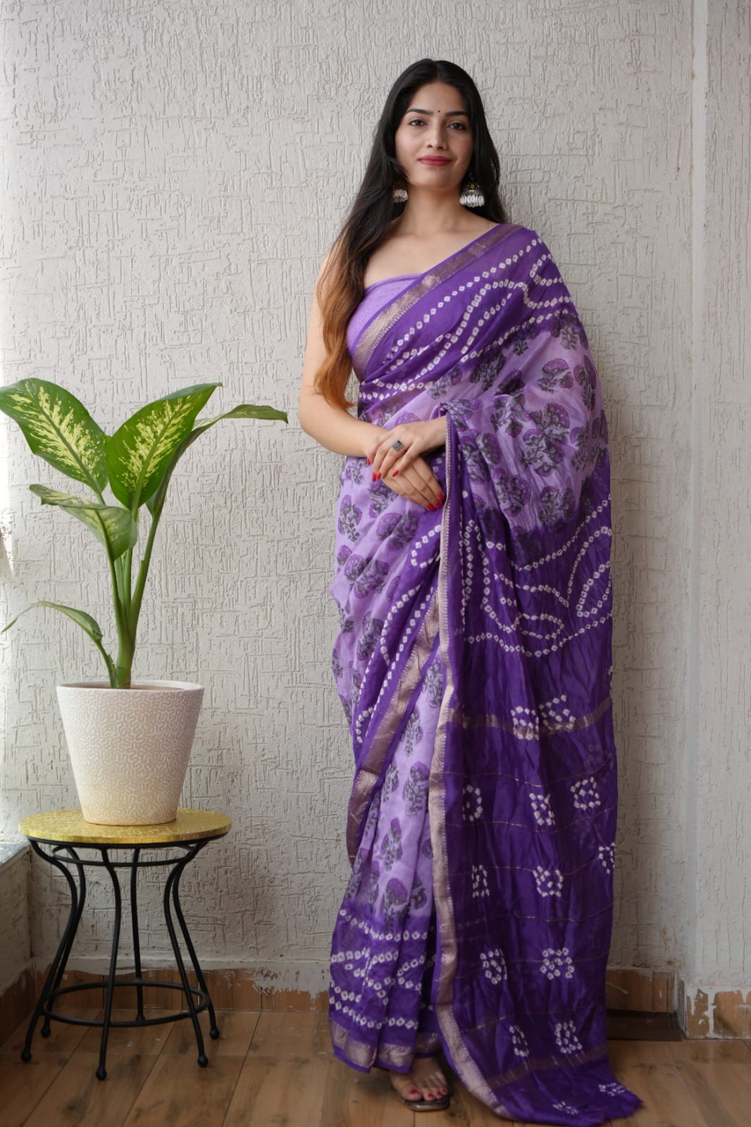 Purple Maheshwari Silk Handblock Printed Saree with Floral butta and Pandani Design – Wholesale Silk Saree